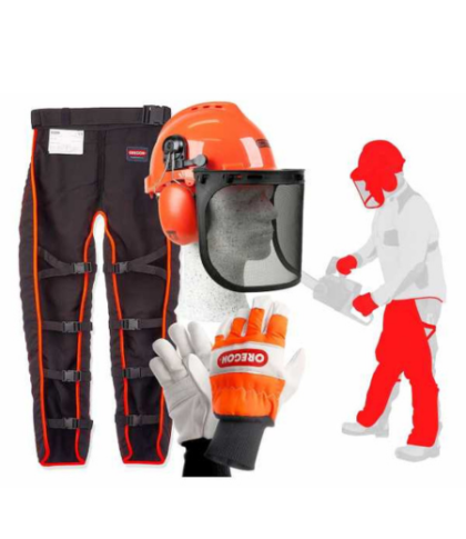 Oregon® Kettensägen-Schutzausrüstung Set – Beinlinge, Helm & Handschuhe