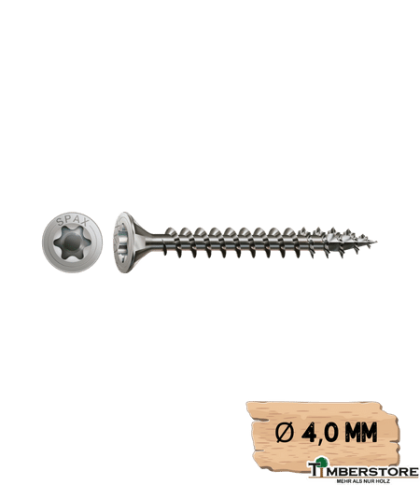SPAX Ø 4,0 mm - Senkkopf T- STAR plus - Vollgewinde - Edelstahl A2