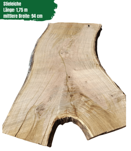 Eichenbohle mit Baumkante | Stärke: 6,5 cm | Breite: Ø 94 cm | Länge: 175 cm
