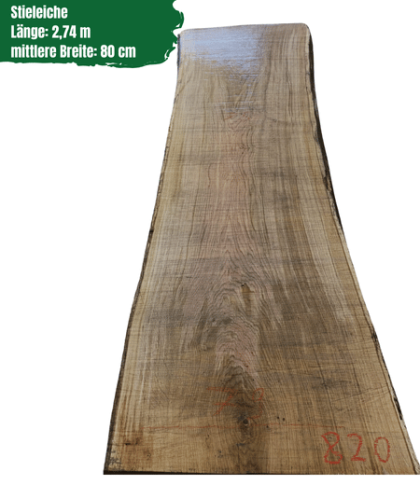 Eichenbohle mit Baumkante | Stärke: 6,5 cm | Breite: Ø 80 cm | Länge: 274 cm